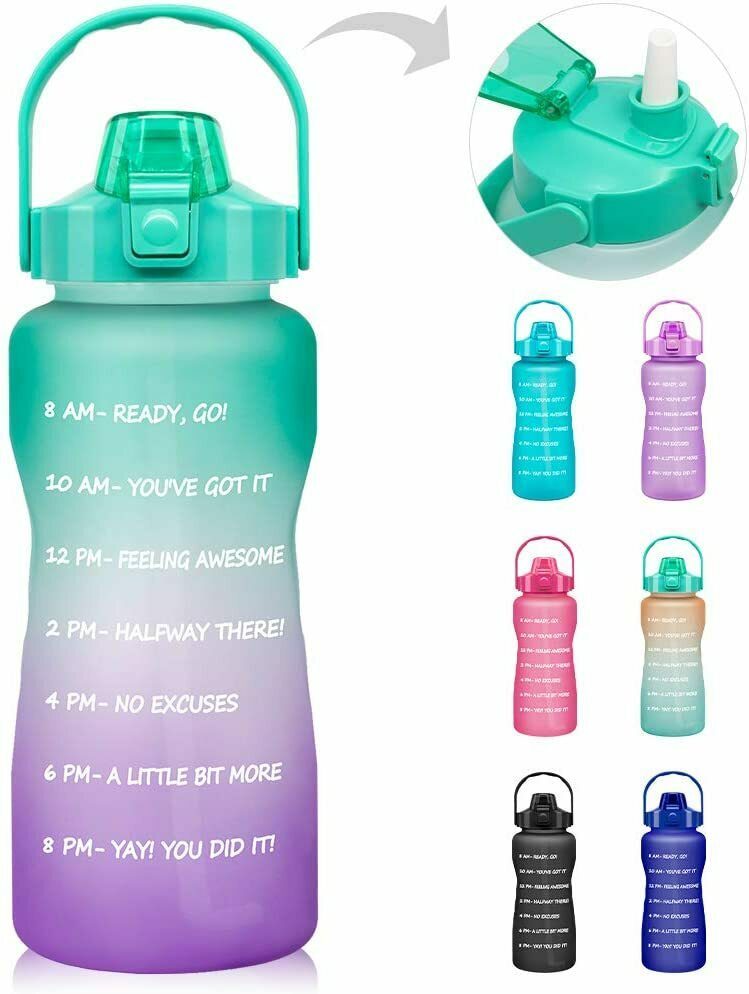 64 Ozhalf Gallon Motivational Water Bottle With Time Marker And Straw Bpa Free Leakproof Tritan 2594