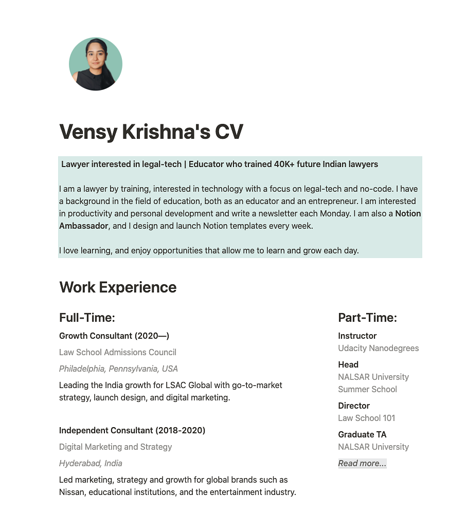 A Beautiful CV Template for Notion
