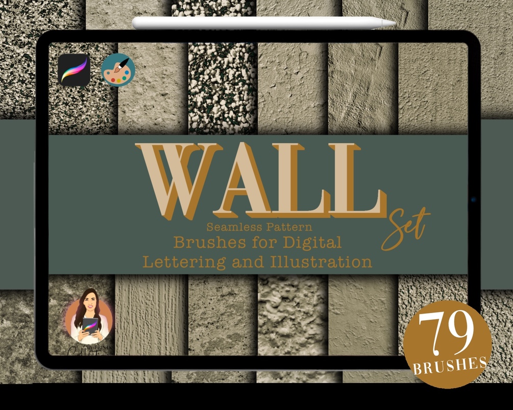 Wall Procreate Set 79 Seamless Brushes Plaster Sand Cobblestone