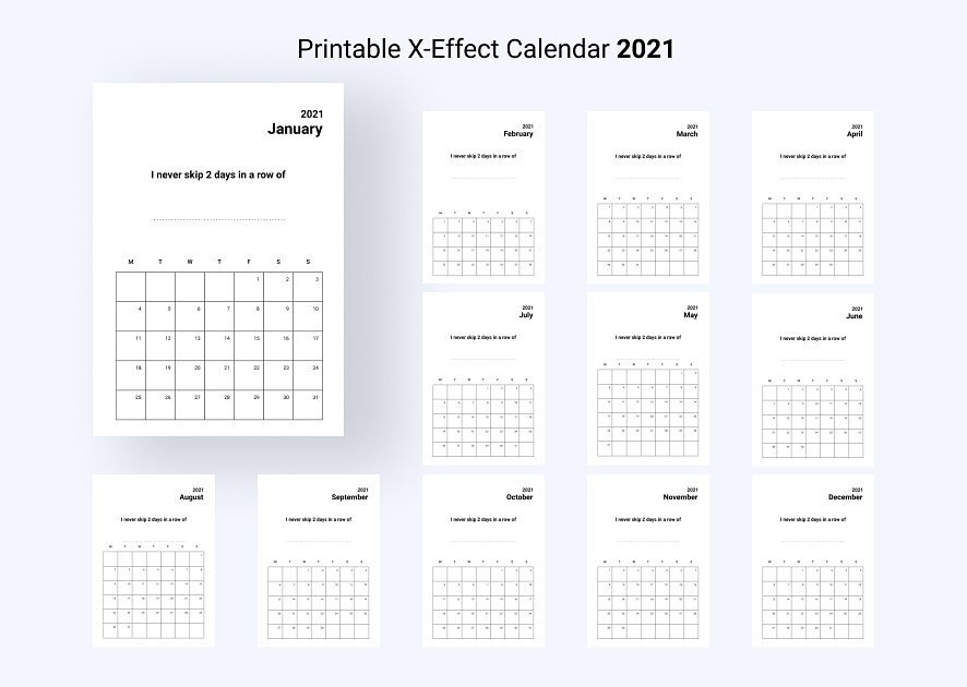 Minimal X-Effect Calendar For 2021