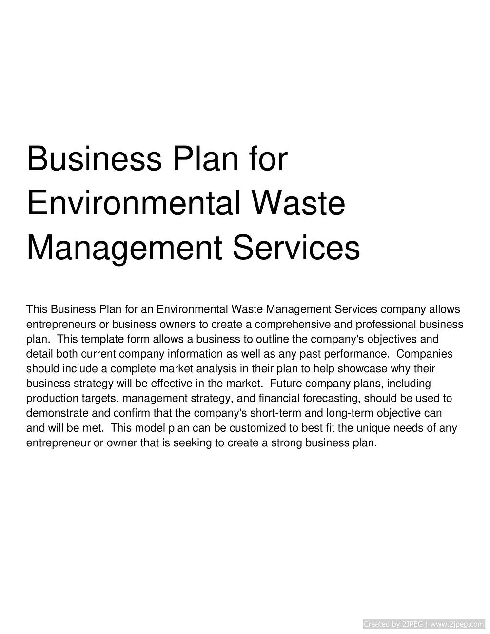 Business Plan for Environmental Waste Management Services