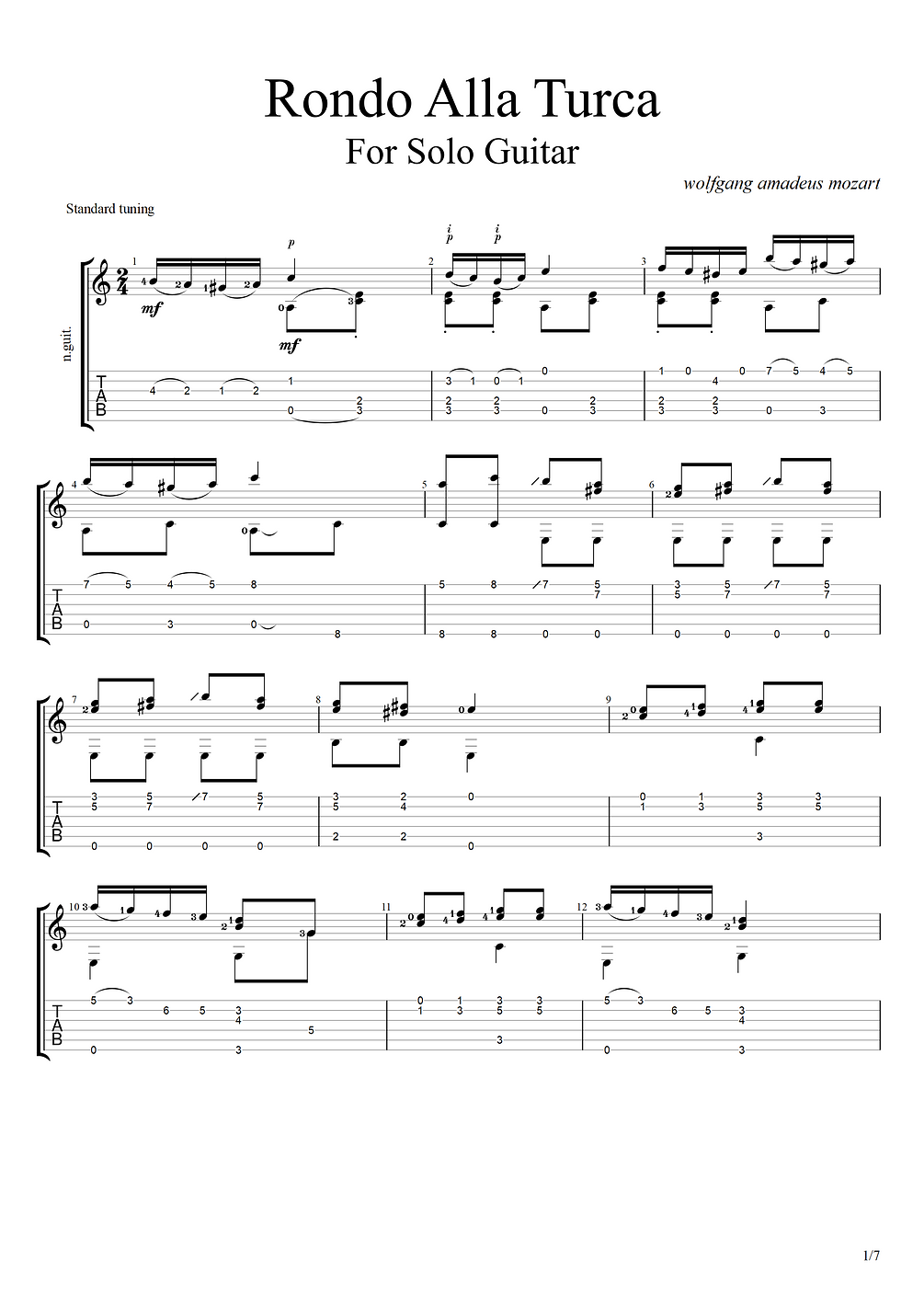 W. A. Mozart Rondo alla Turca (Turkish March) Guitar Tab