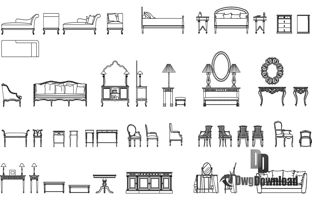 Classic Furniture Cads Blocks Dwg Download FN0060