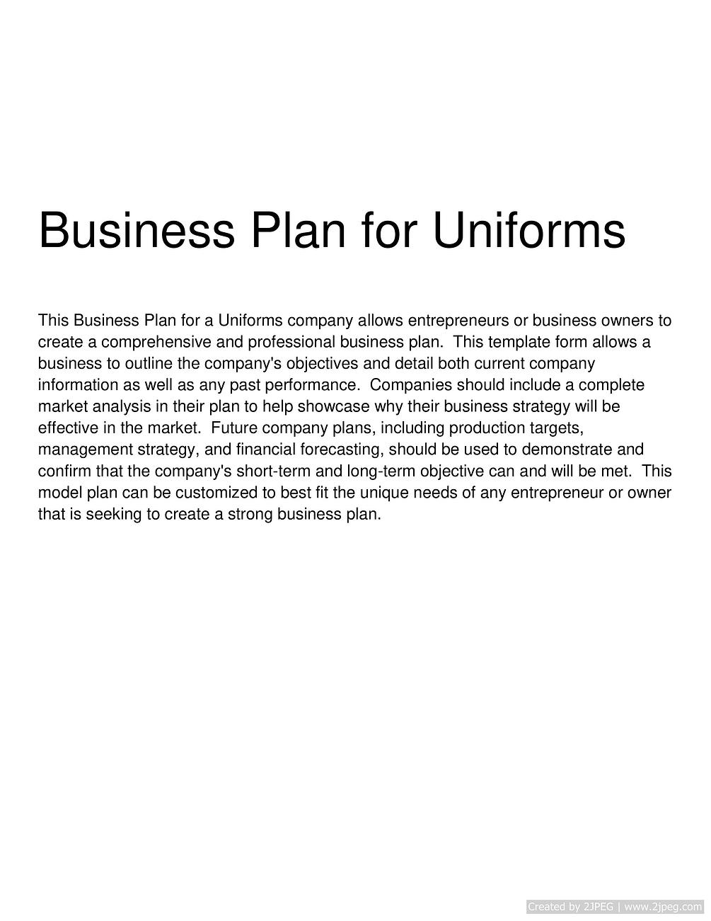 Business Plan for Uniforms