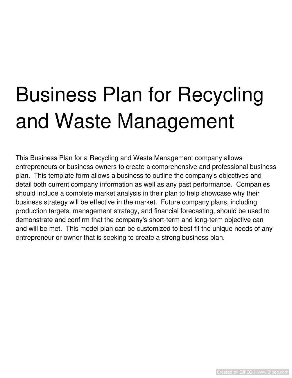 Business Plan for Recycling and Waste Management