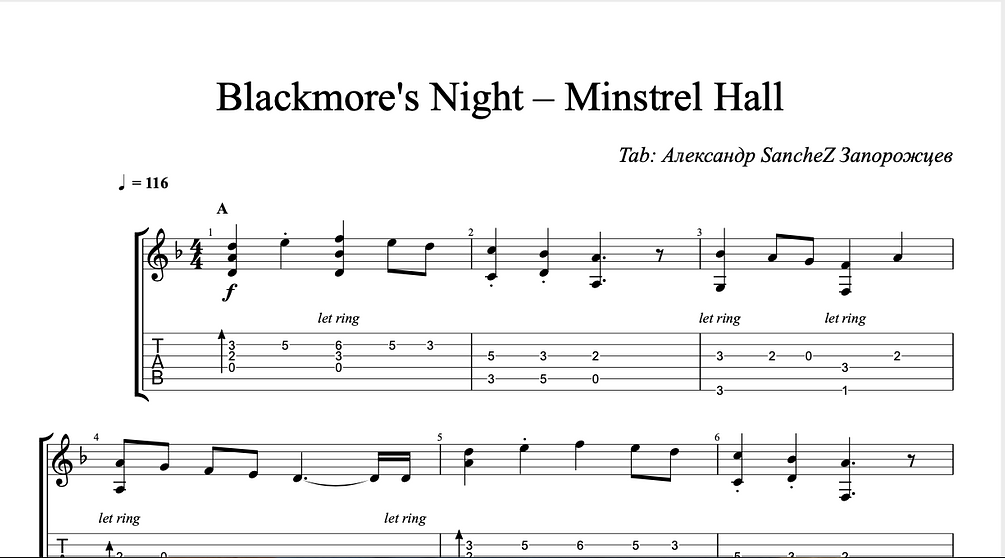 Blackmore’s Night — Minstrel Hall (Tabs, PDF)
