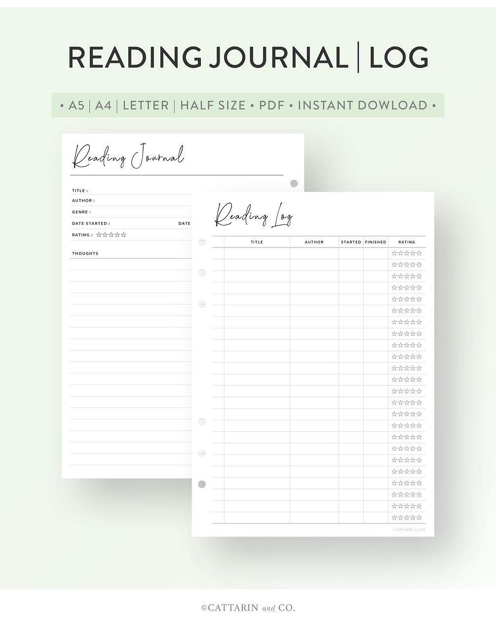Reading Journal, Log Printable Set Book Review, list