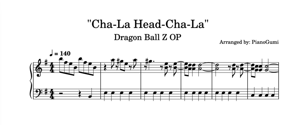 Dragon Ball Z Op Cha La Head Cha La Piano Sheet Music