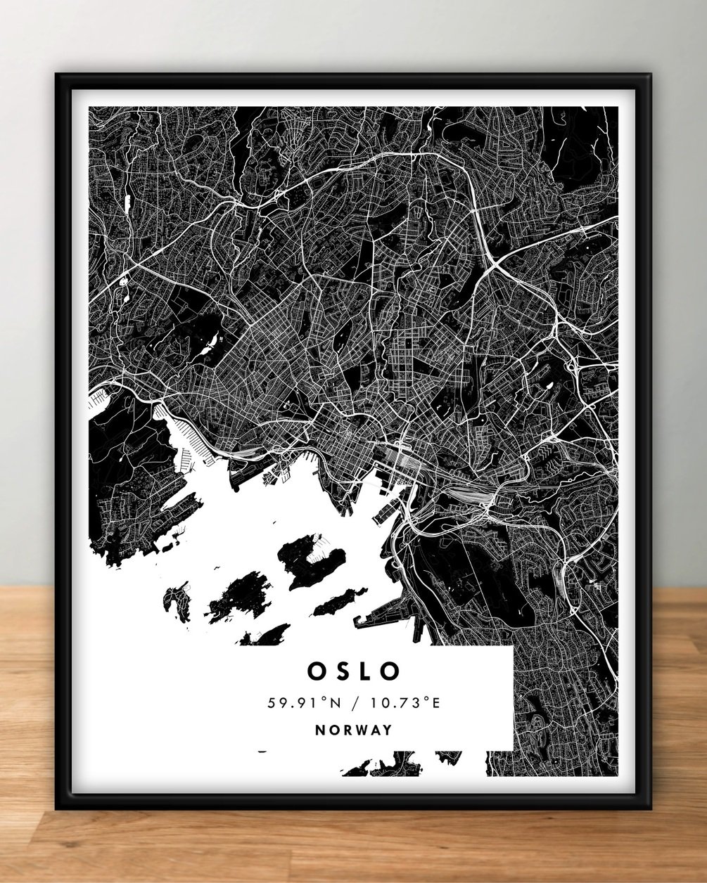 OSLO, Norway Digital Map Poster Black