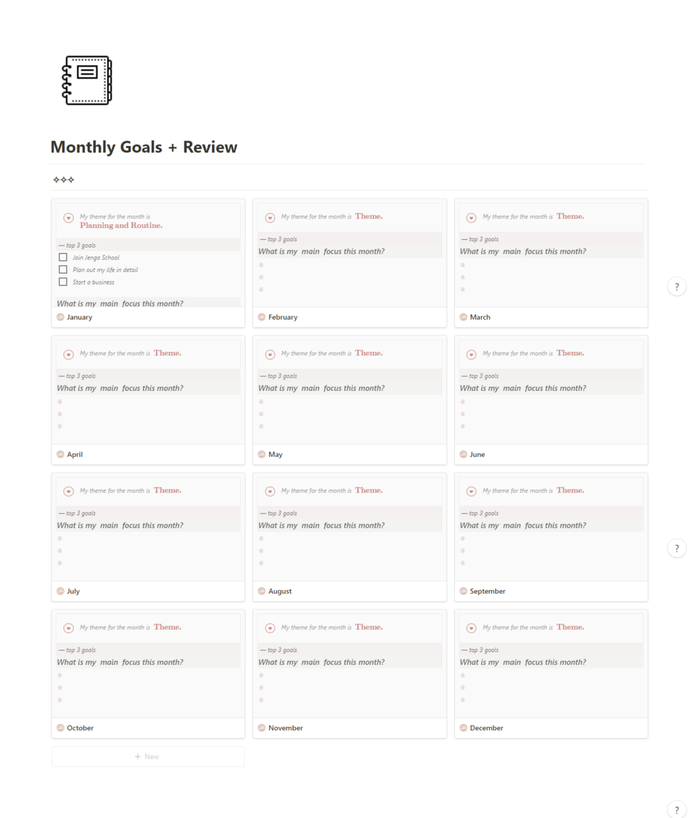 Monthly Goals + Review Notion Template