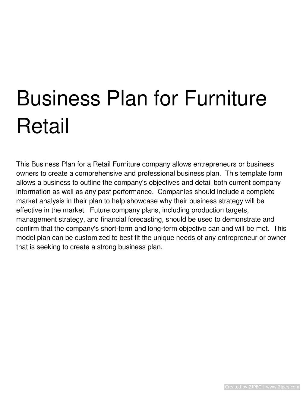 Business Plan for Furniture Retail