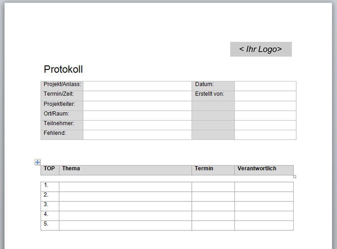 Protokoll Vorlage In Word