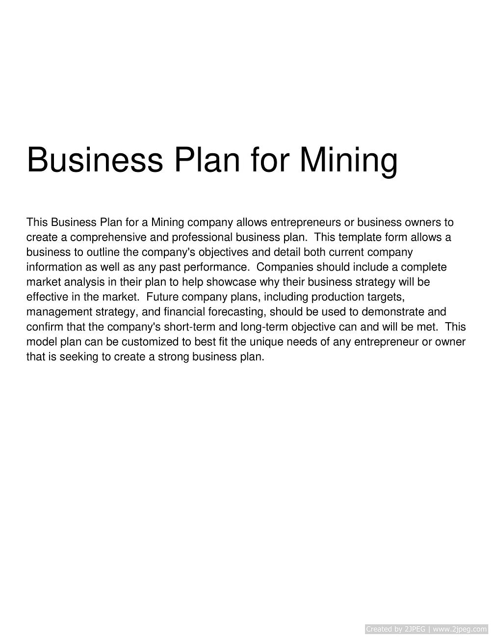 sample business plan for mining