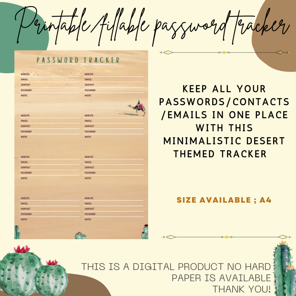 Password tracker/planner (Printable+fillable)