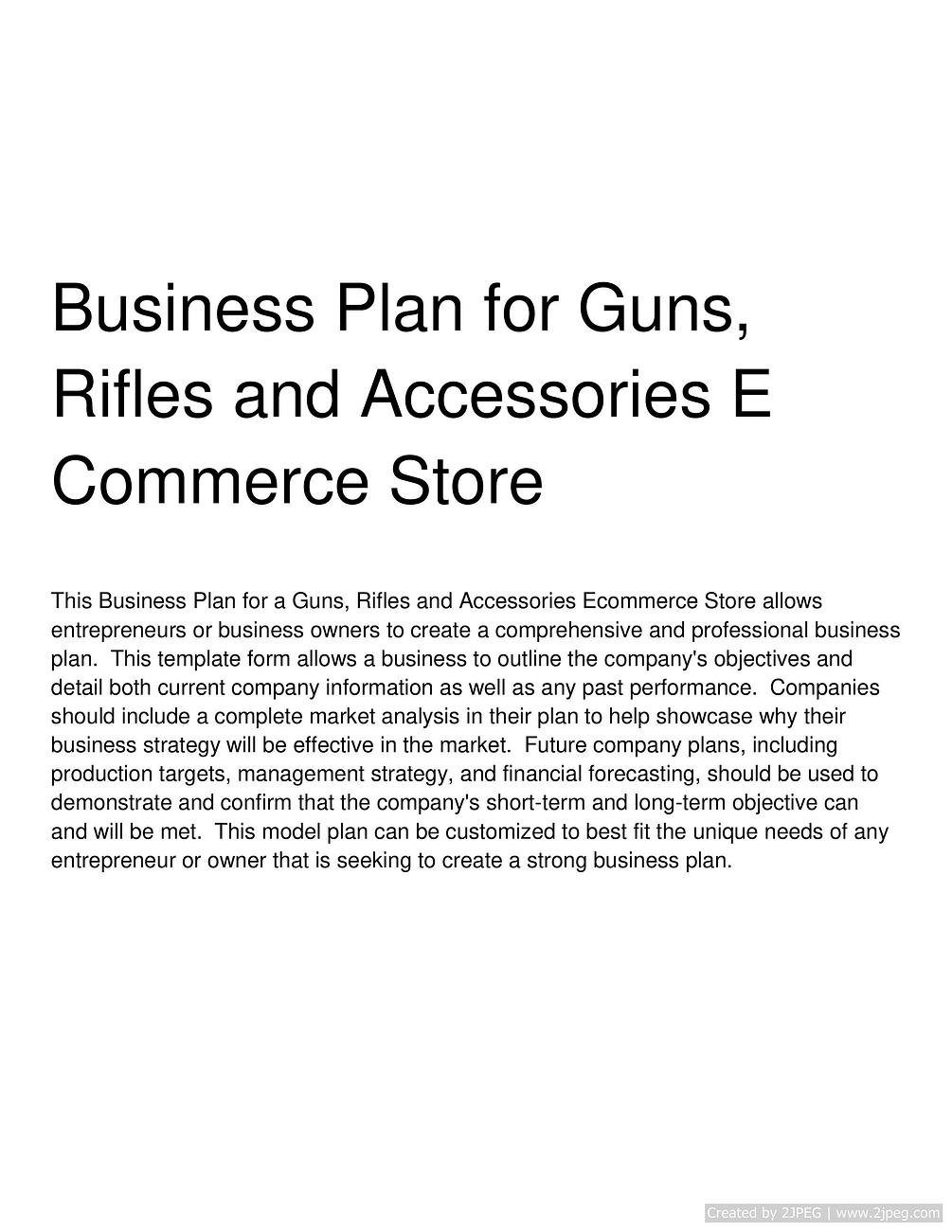 Business Plan for Guns, Rifles and Accessories E Commerce Store