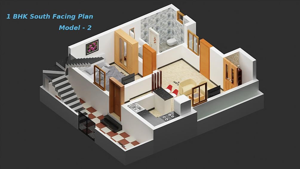 1 Bhk South Facing Plan As Per Vastu Model 2