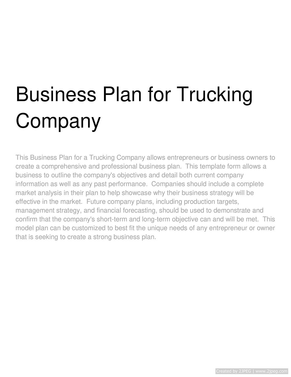 example of a trucking business plan