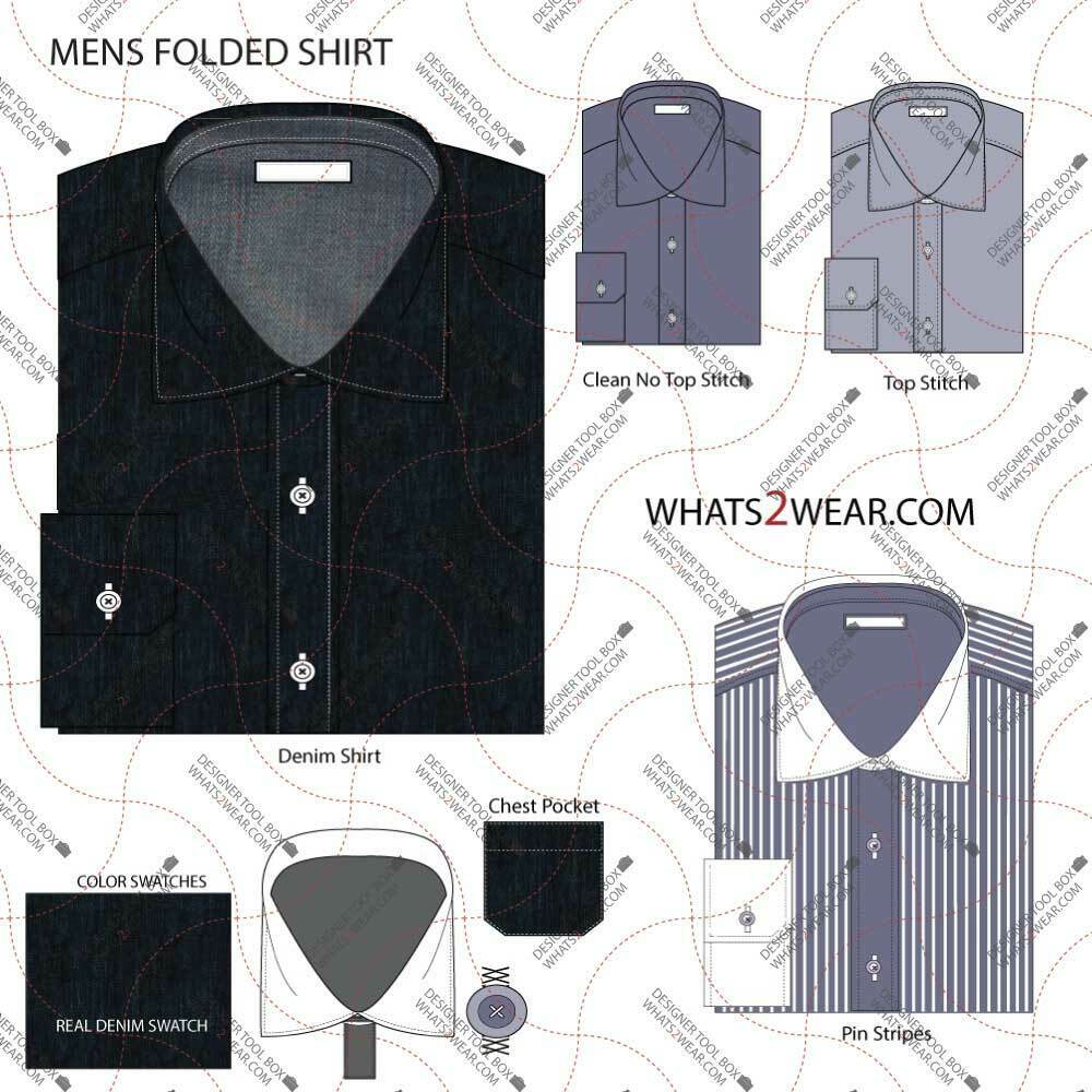 Men's Folded Shirt Fashion Flat Template CAD