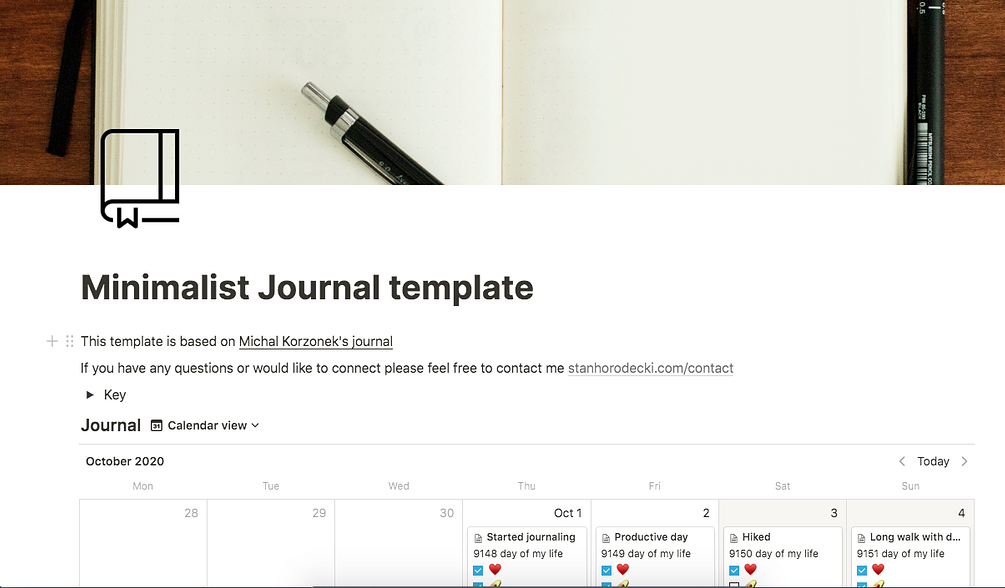 Minimalist Journal in Notion template