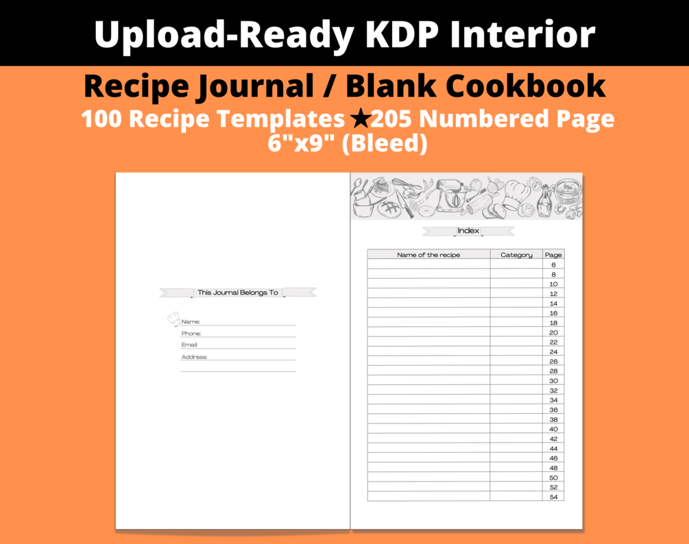 Recipe Journal / Blank Cookbook KDP Interior