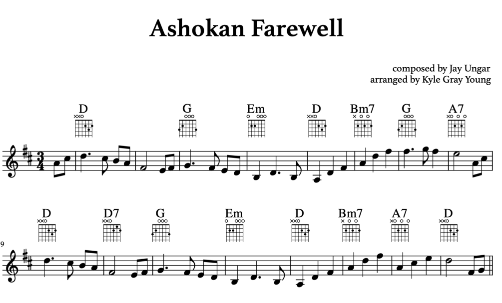 Ashokan Farewell (lead sheet with guitar chords)