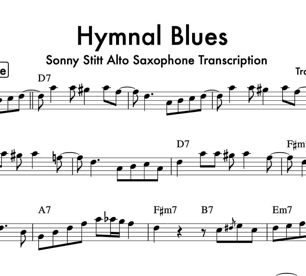 Sonny Stitt "Hymnal Blues" Alto Saxophone Jazz Transcription