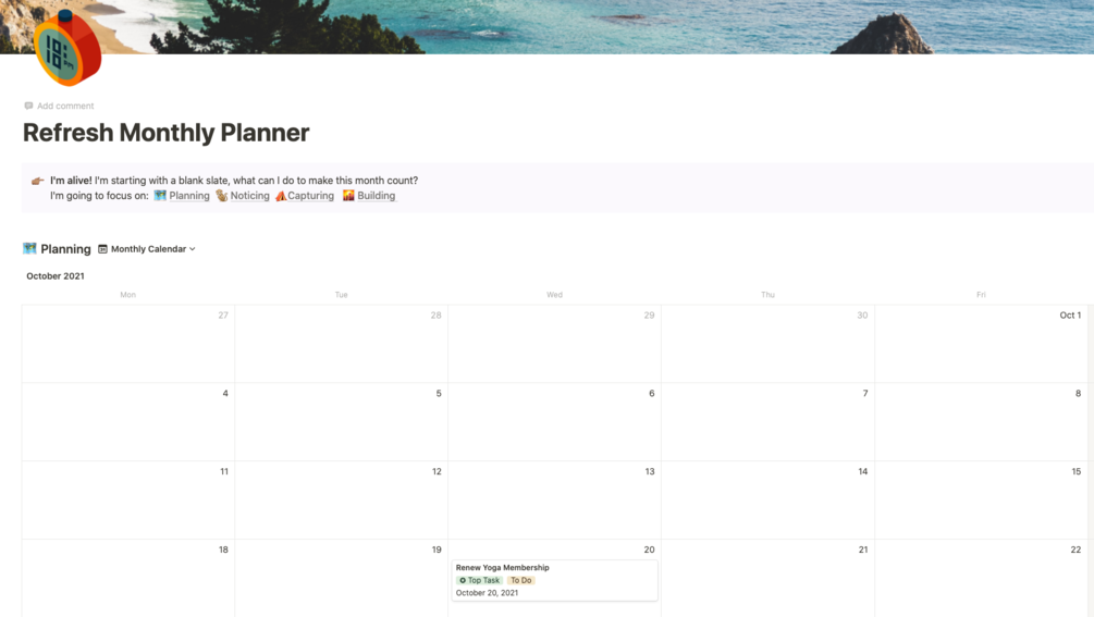 Notion Monthly Planner Template