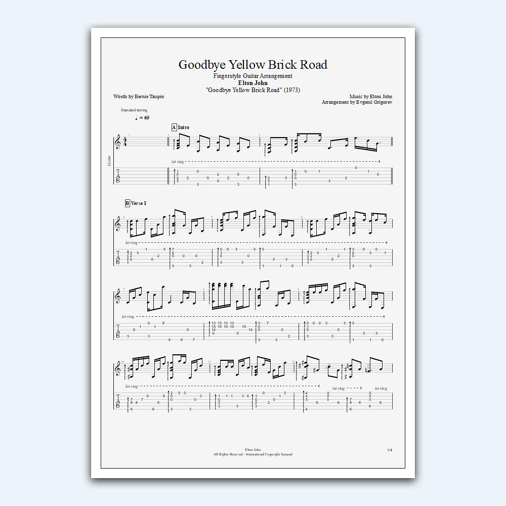 Elton John Goodbye Yellow Brick Road (Fingerstyle Guitar Arrangement)