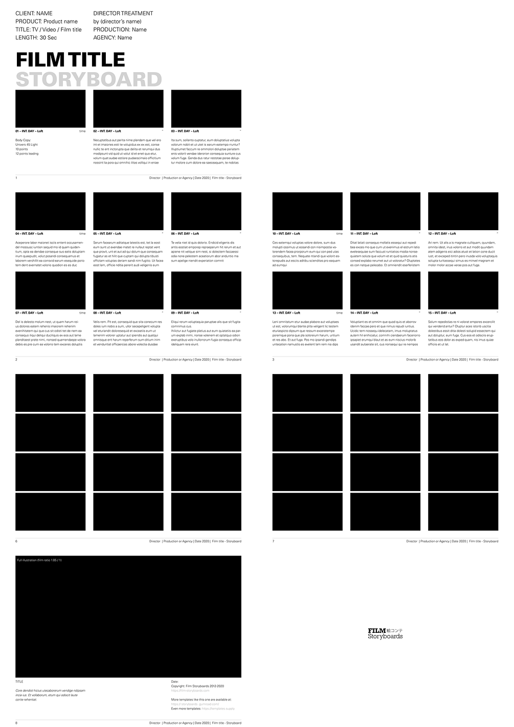 Free Indesign Storyboard Template For Advertising Format 1 85 1 Univers 10pt On Din Landscape