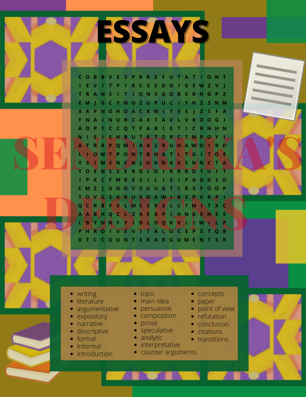 PDF Word Search Puzzle with Essay Theme