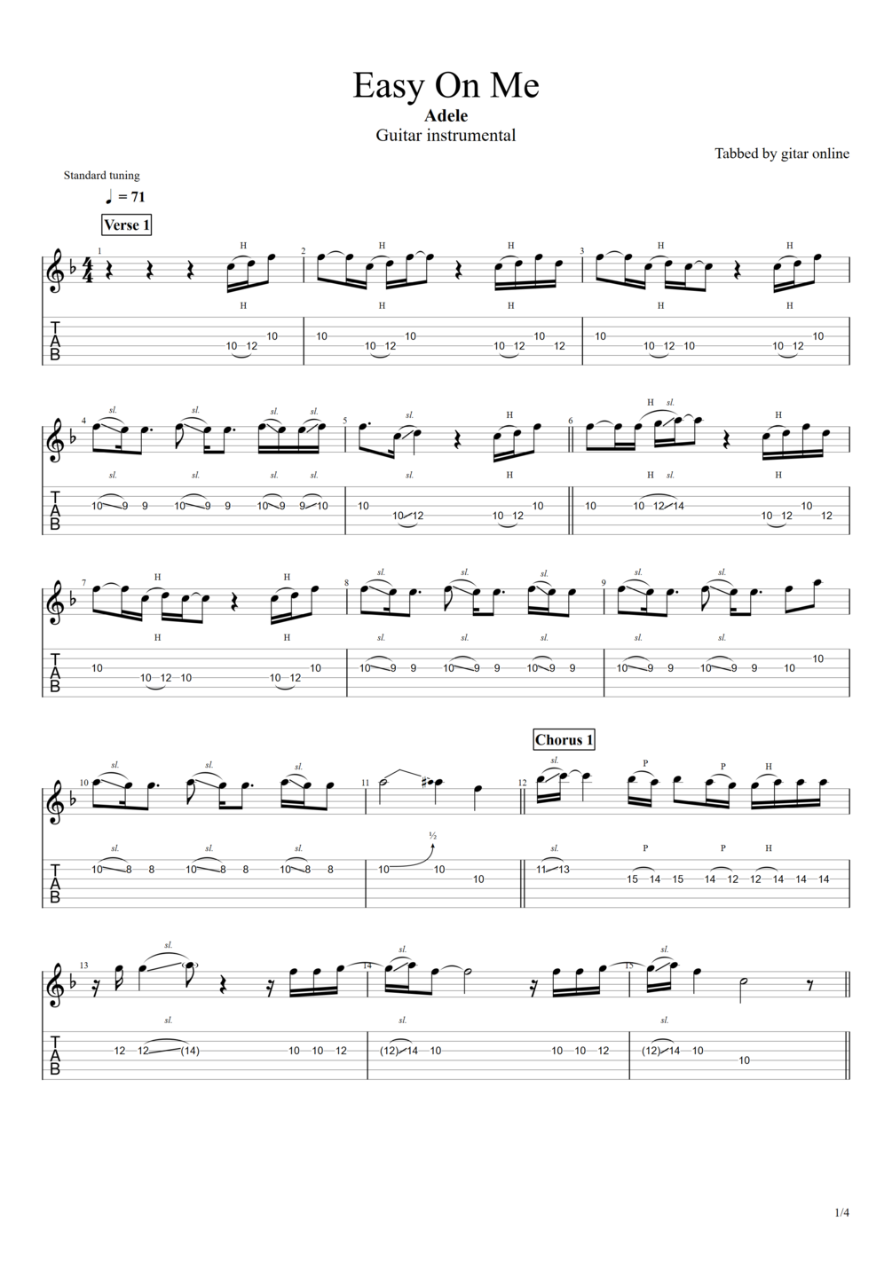 TAB. Easy On Me - Adele (Guitar Instrumental)