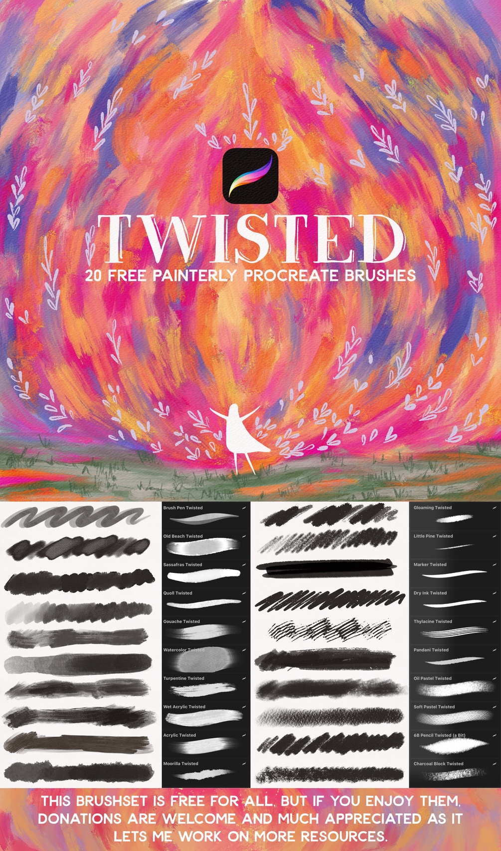 Twisted 20 free procreate brushes paint, pastel, pencil, ink!