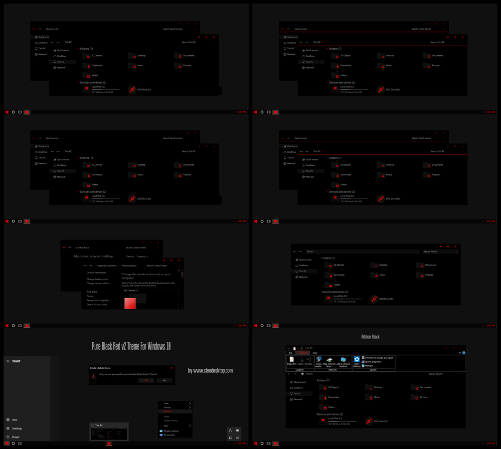 Pure Black Red V2 Theme For Windows 10