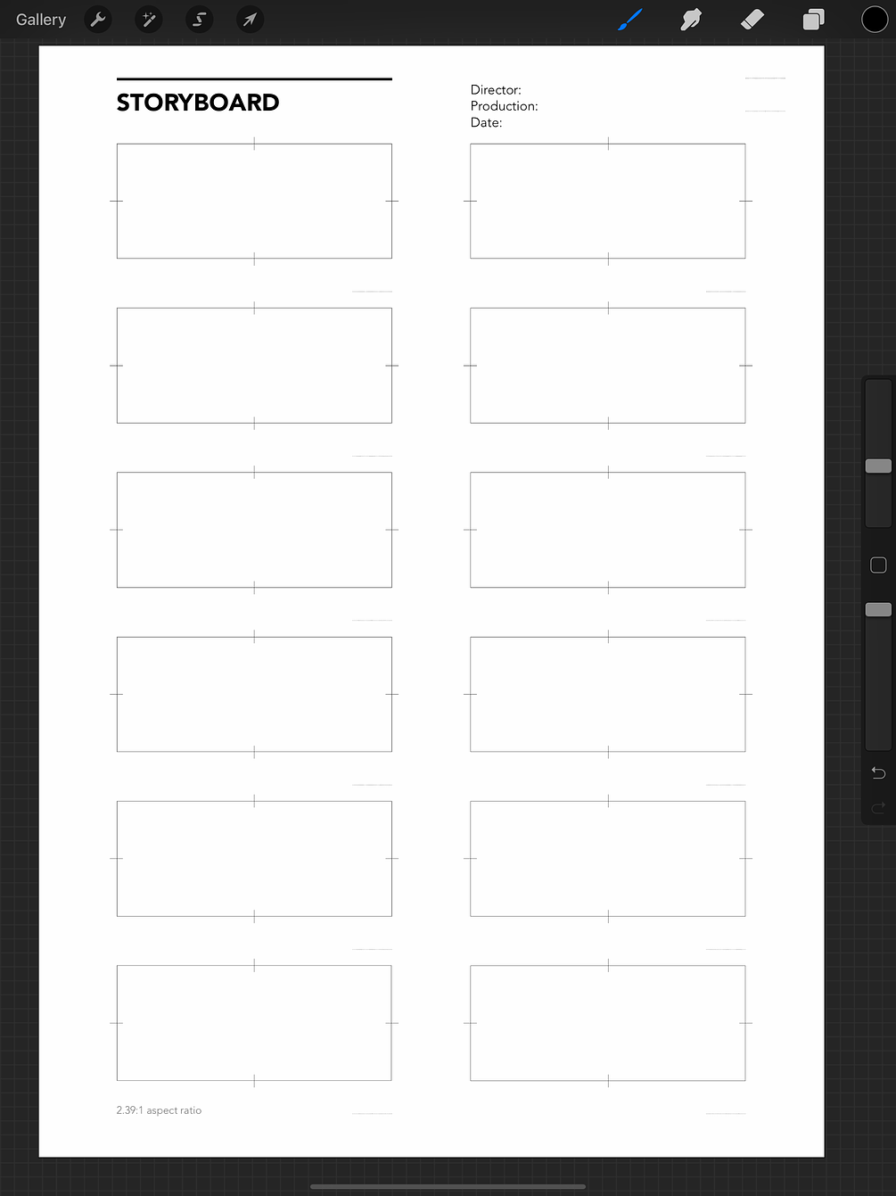 Free Procreate Storyboard Template for 2.391 aspect ratio (scope) 12