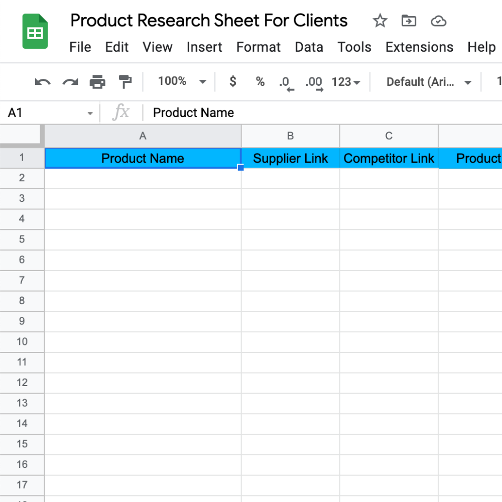 FREE Product Research Spreadsheet