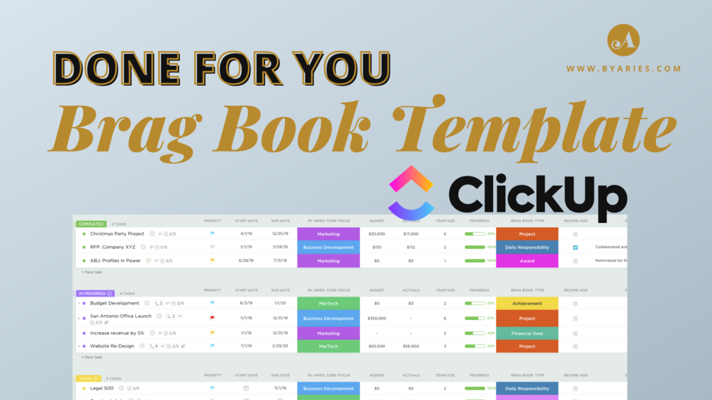 Brag Book Template in ClickUp