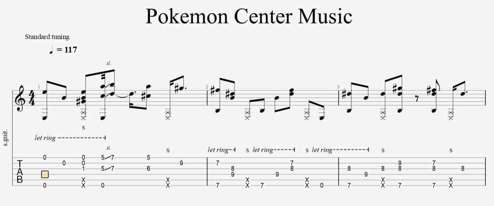 Pokemon Center Guitar Tab Upbeat Version
