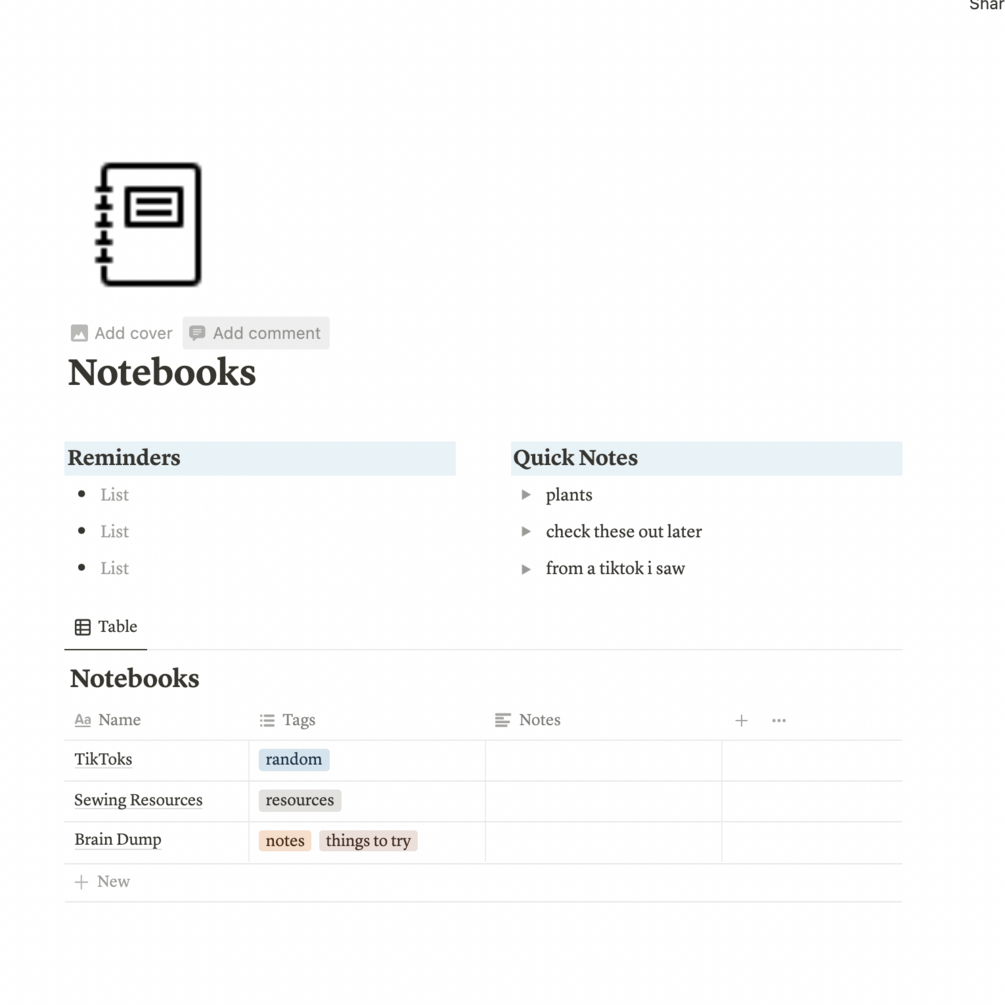 Notebooks Template for Notion