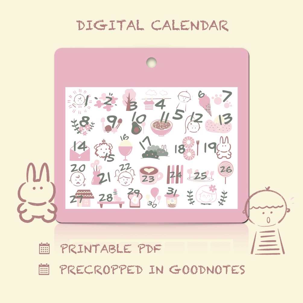 Digital calendar stickers precropped sticker sheets in Goodnotes