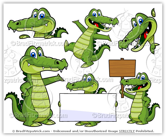 Cartoon Alligator Clipart Pack
