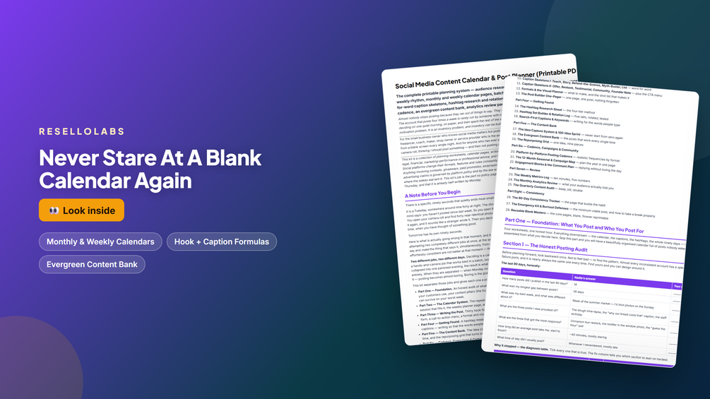Look inside Social Media Content Calendar & Post Planner (Printable PDF) — real pages
