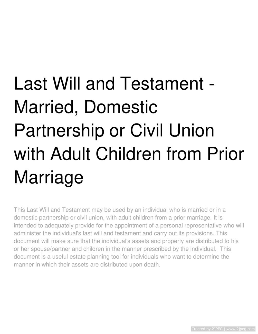 Last Will and Testament Married, Domestic Partnership or Civil Union