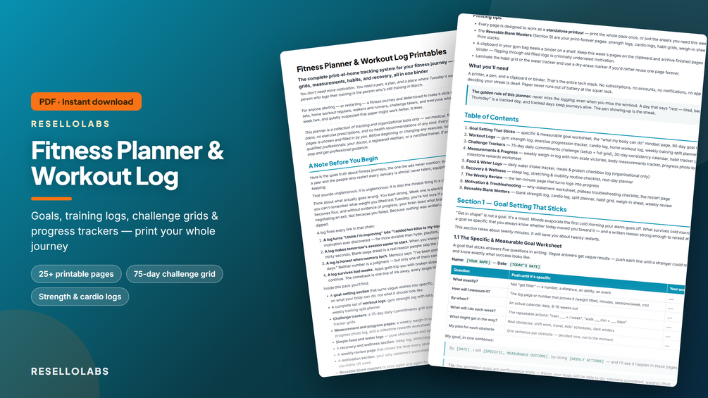 Fitness Planner & Workout Log Printables (PDF)