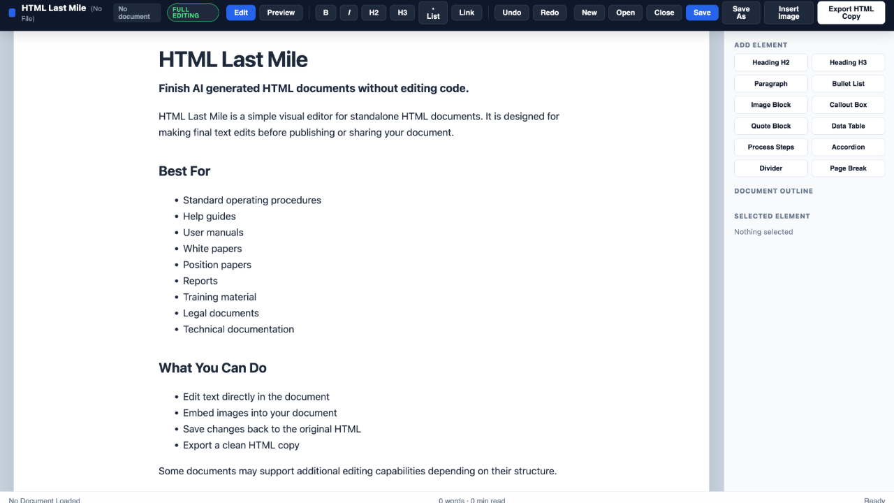 HTML Last Mile Editor