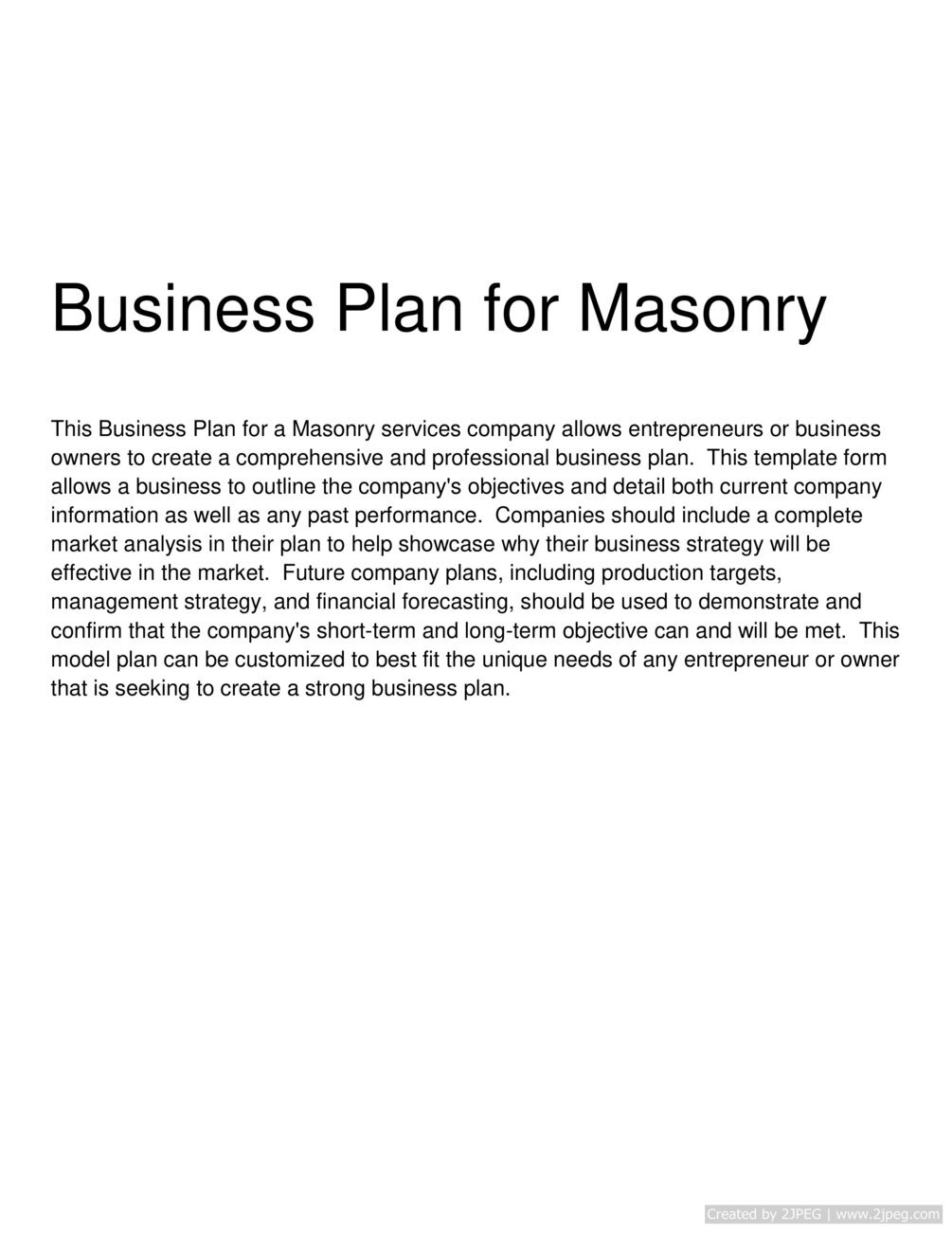 Business Plan for Masonry