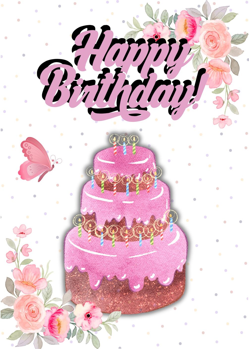 Pink floral printable birthday card digital birthday cards