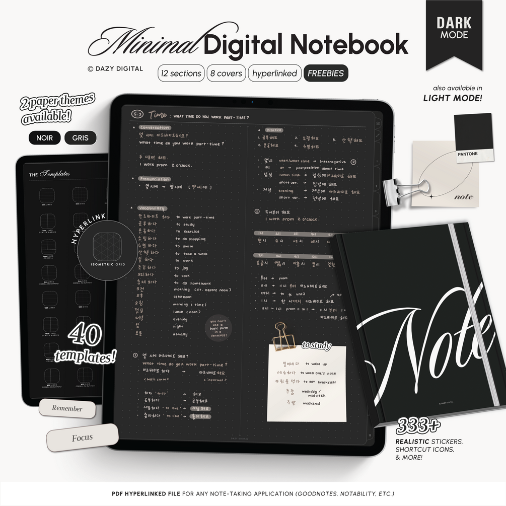 Dark Mode Minimal Digital Notebook, Hyperlinked for GoodNotes ...