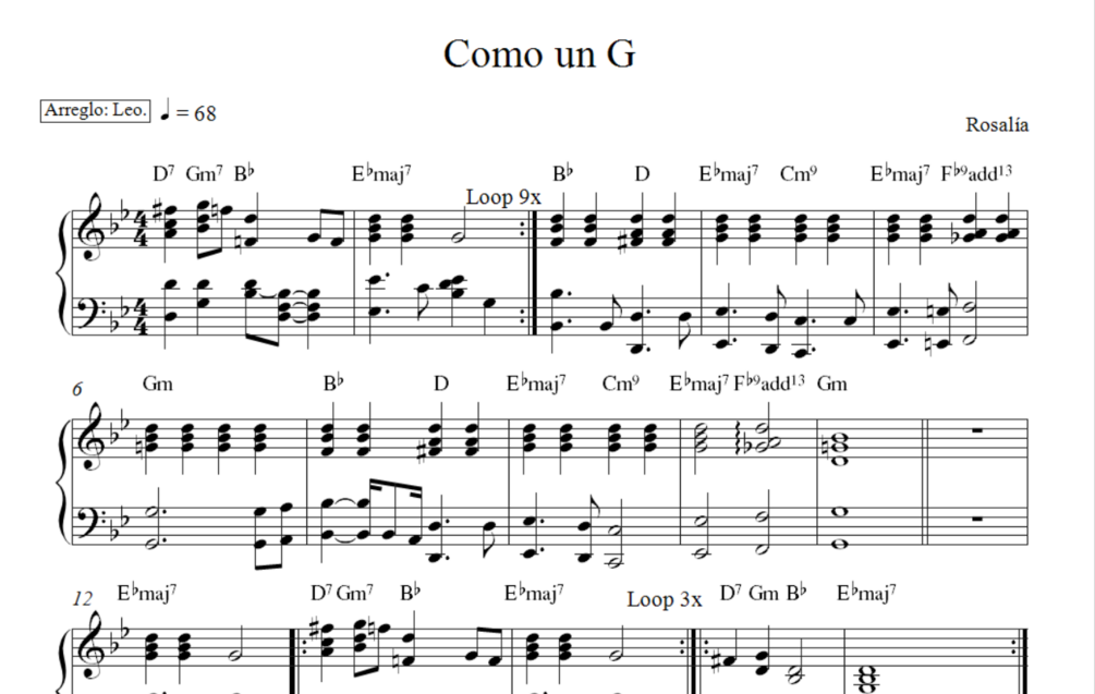 Rosalía COMO UN G (Partitura