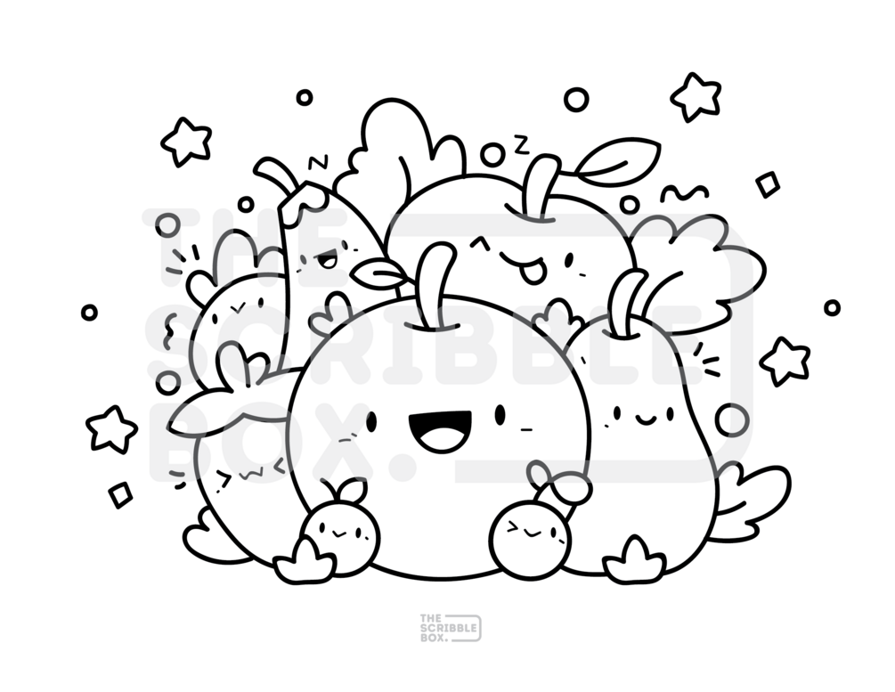 Printable fruits doodle coloring page