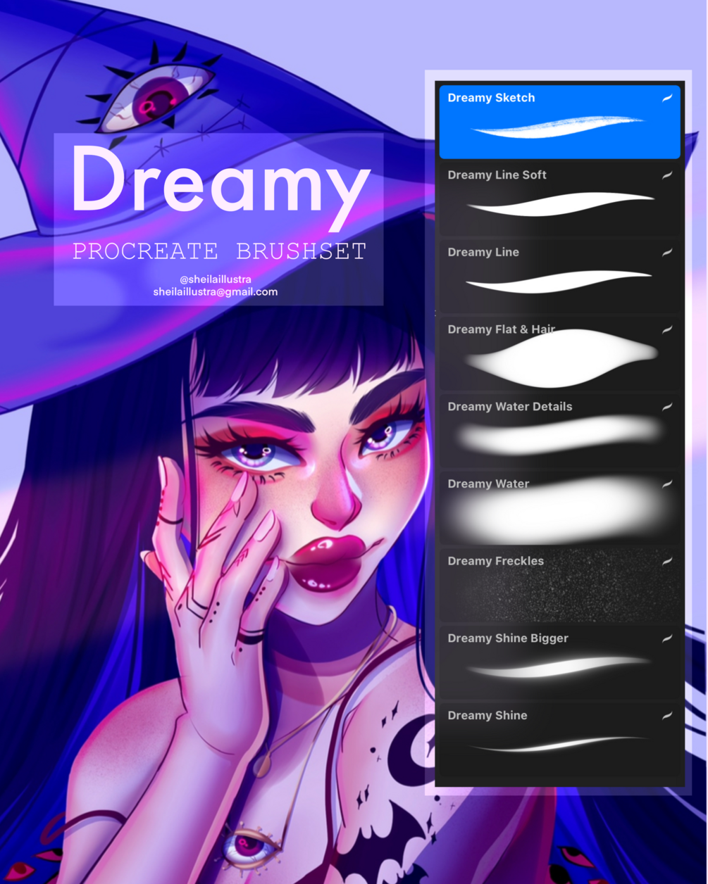 Dreamy brush set for Procreate (9 brushes) by sheilaillustra